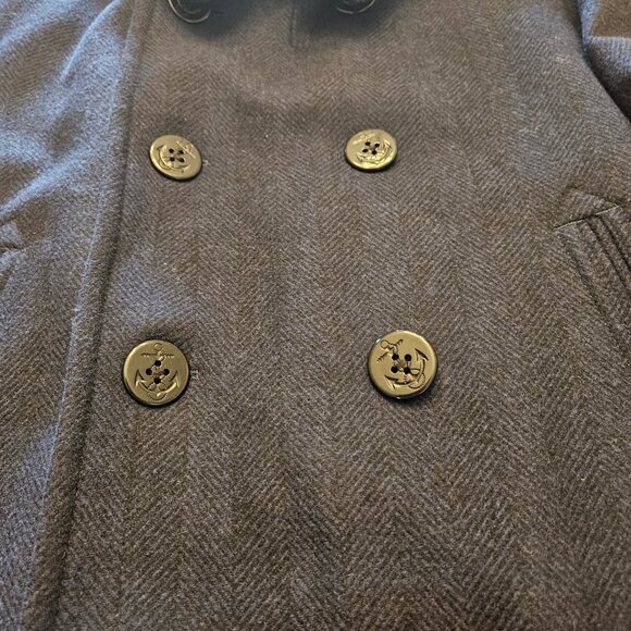 J. Crew Men's Navy Herringbone Double Breasted Wool Blend Pea Coat XLarge - Picture 2 of 11